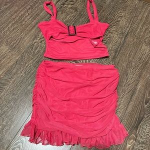 Sugar Thrillz Hot Pink Two-Piece Crop Top and Ruched Skirt Set